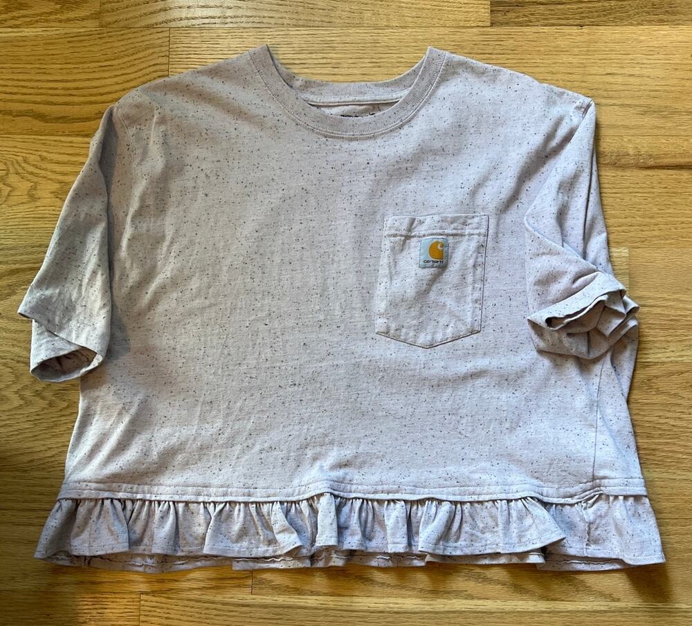 Upcycled Carhartt Lavendar Speckled Tee with Ruffle Hem